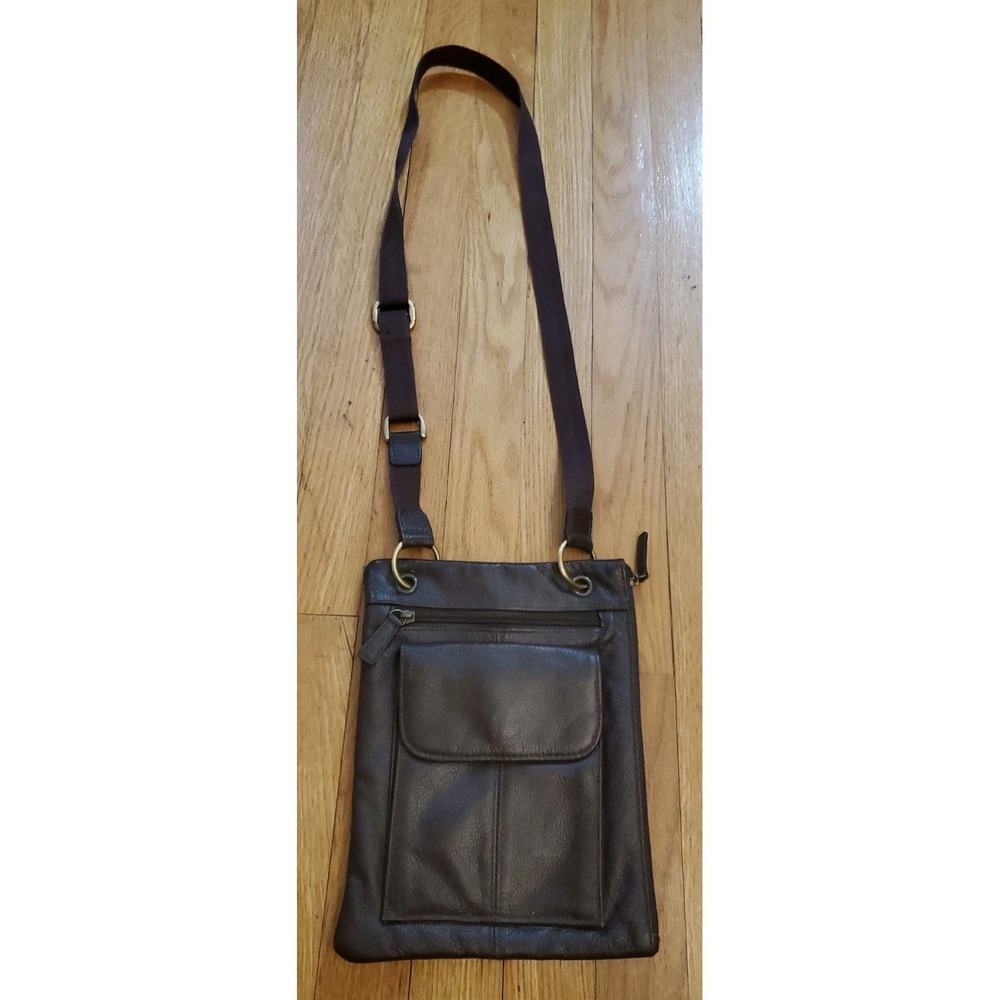 Vintage Chocolate Brown Leather Unbranded Minimalist Crossbody Bag Travel